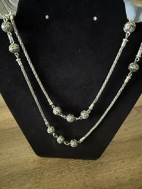 Long Artisan Sterling wheat chain with oxidized stations and toggle necklace